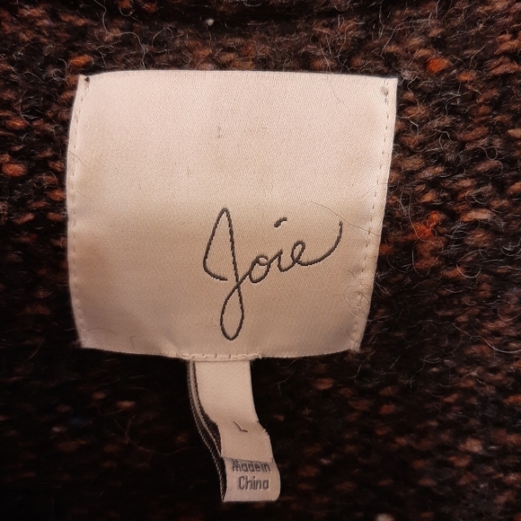 Joie Sweater Large Brown Maurise Alpaca Wool Cardigan Zip Front Tweed Longline - Picture 5 of 7
